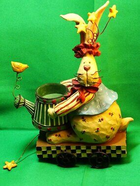 Whimsical Folk Art Bunny Rabbit on Wheels